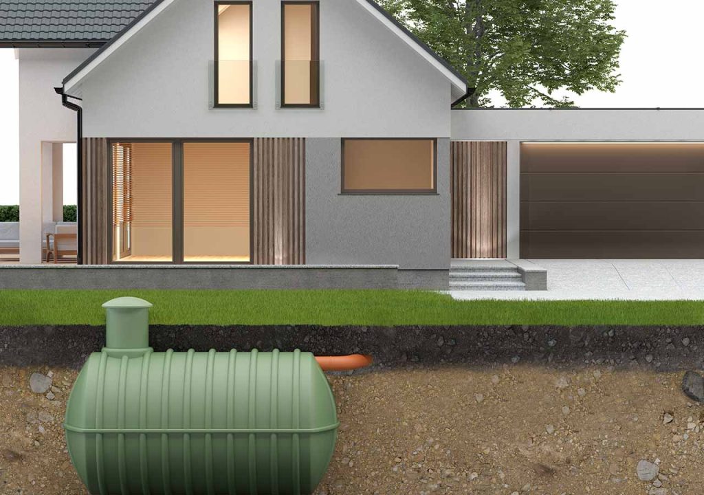 A view of a septic tank under a house.