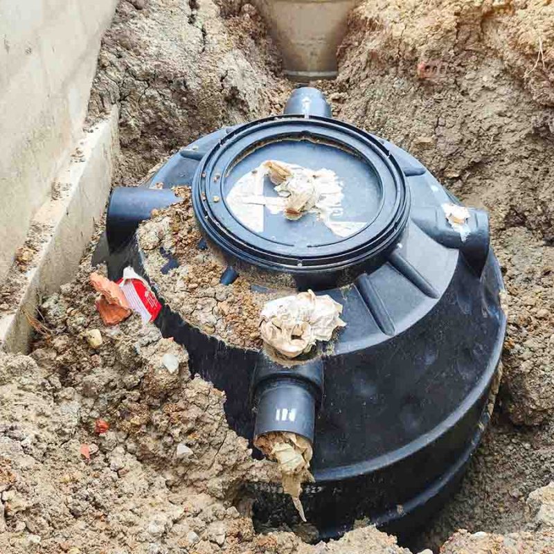 An inspection chamber for a septic tank.